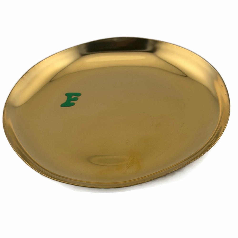 Gold Tone Decorative Jewelry Tray with Green 'F' Monogram